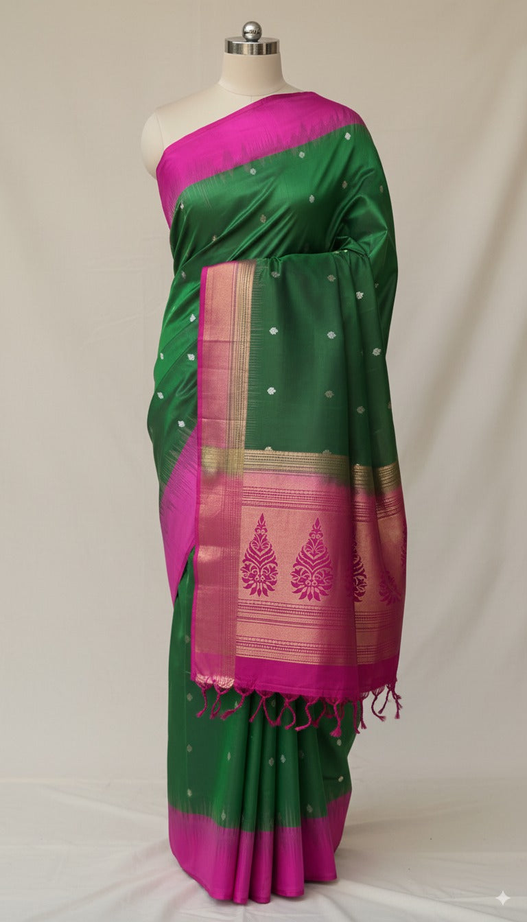 The Emerald Bloom Kanchipuram Soft Silk Saree