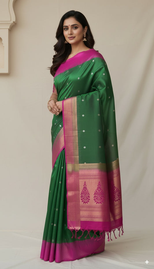 The Emerald Bloom Kanchipuram Soft Silk Saree